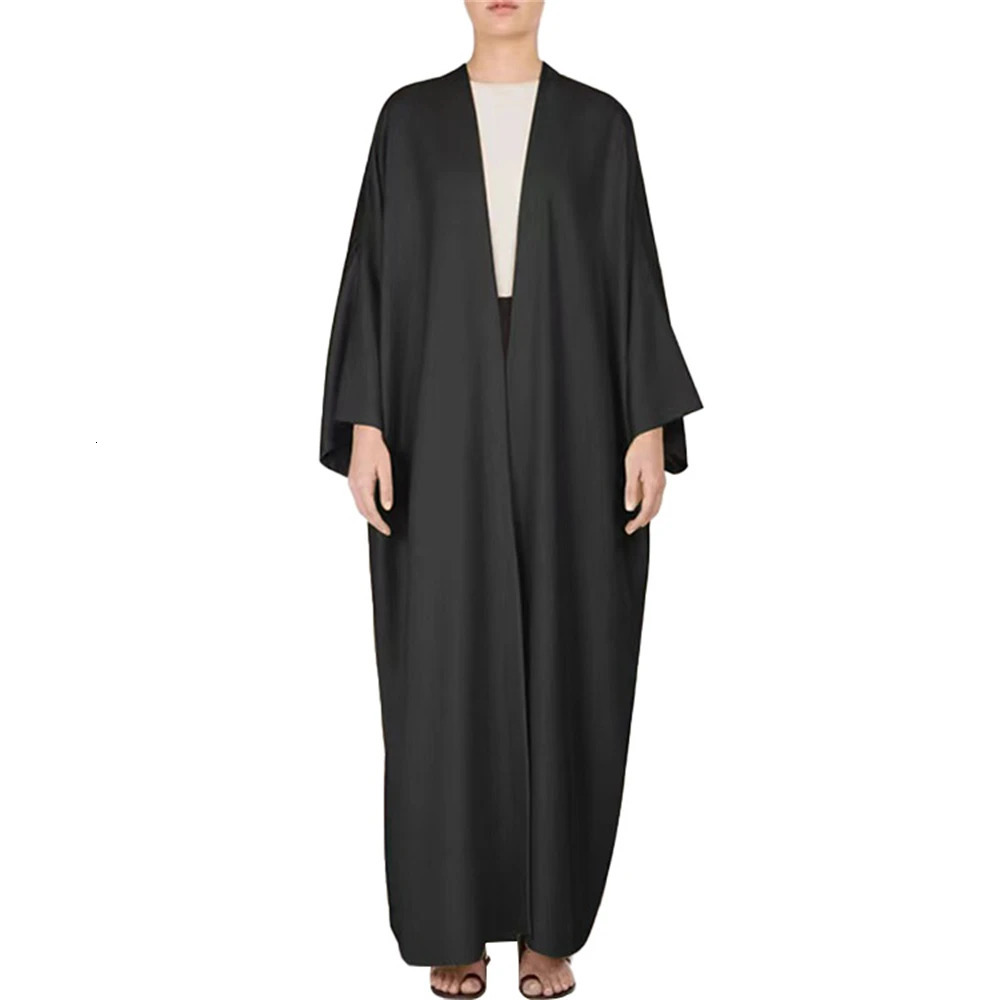 Elegant Bright Satin Batwing Sleeve Cardigan Robe Modest Muslim Dubai Plus Size Kimono Open Abaya Dress Corban Eid Ramadan Woman 240529