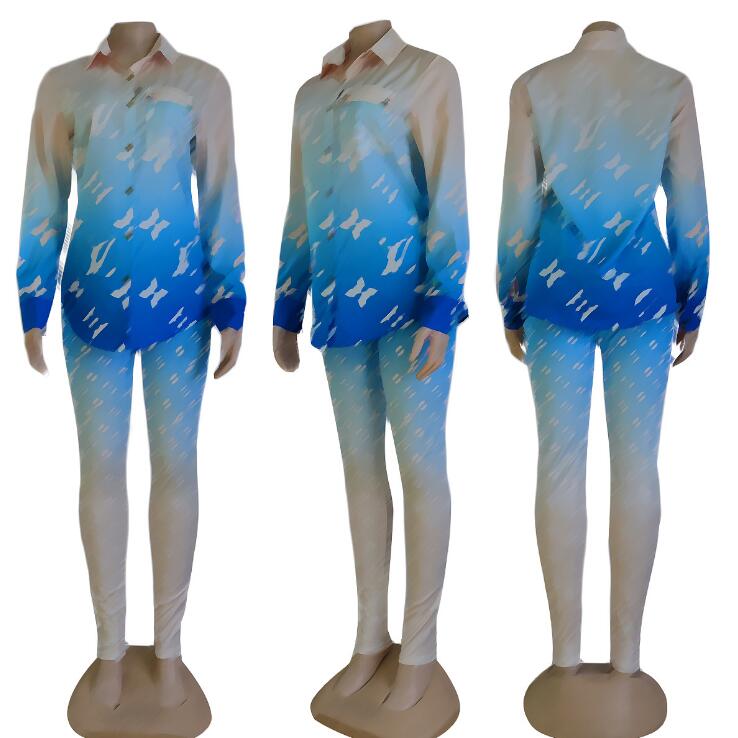 Women shirt Womens Two Piece Sets Long sleeved Pants blue fasion Tracksuit Casual Outfit designer clothes woman Sweatsuits Clothing brand Sports with 
