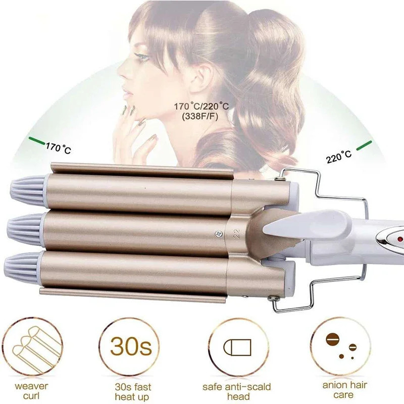 Curling Iron Wand Ceramic Triple Barrel Electric Curling Iron Professional Hair Waver Tongs Styling Tools For All Hair Types 240530