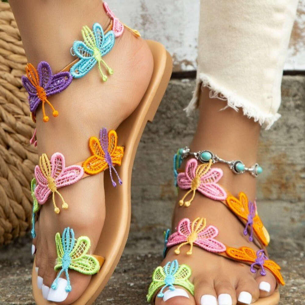 Summer New Flat Colorful Butterfly Decorated Beach Sandals Outdoor Women's Shoes For Women
