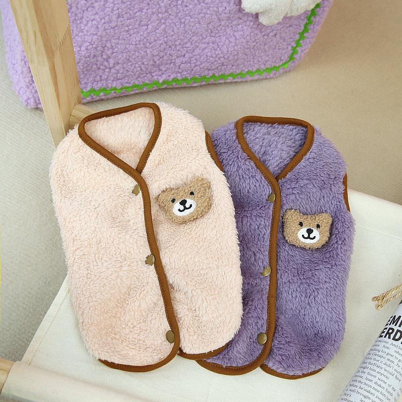 Winter Warm Dog Clothes Soft Fleece with Bear Doll Pet Vest Puppy Jacket for Small Dog Cat Coat Chihuahua French Bulldog Costume