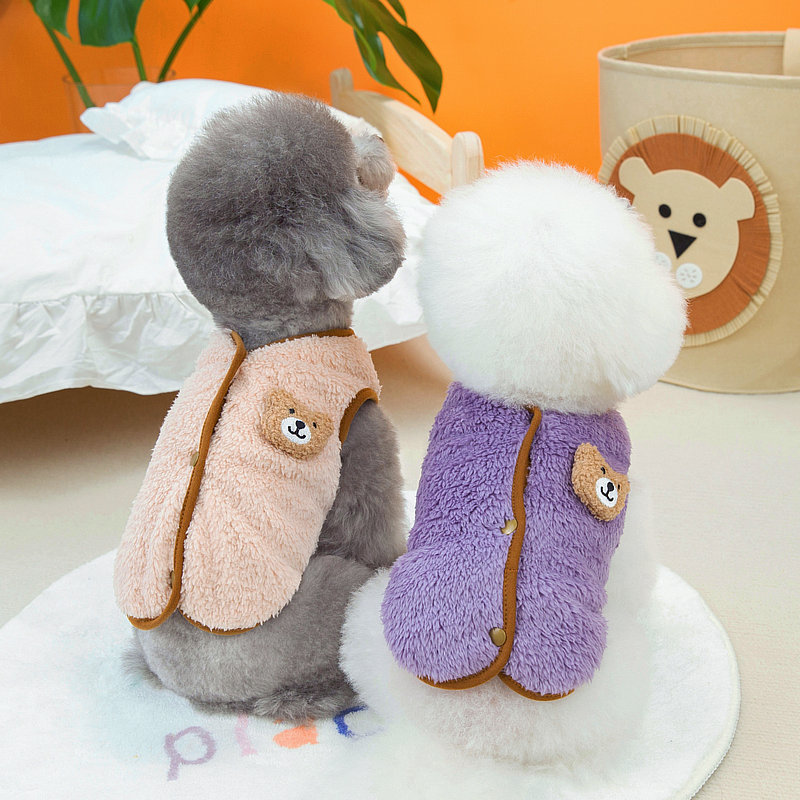 Winter Warm Dog Clothes Soft Fleece with Bear Doll Pet Vest Puppy Jacket for Small Dog Cat Coat Chihuahua French Bulldog Costume