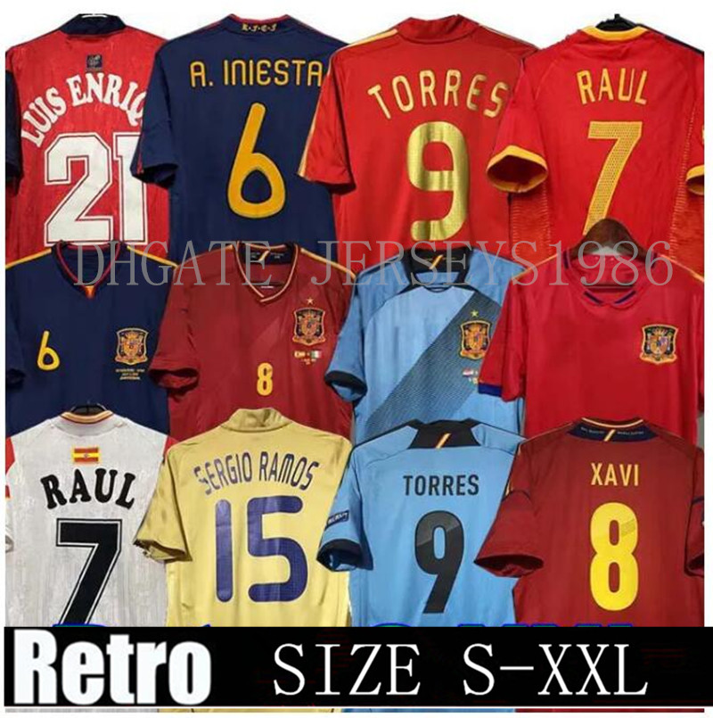 final 2010 Spain retro Soccer jerseys 1996 1994 RAUL XAVI Hierro Guardiola ALONSO PUYOL PIQUE David Villa TORRES Iniesta 2008 2012 RAMOS Espagne Camiseta de futbol 88