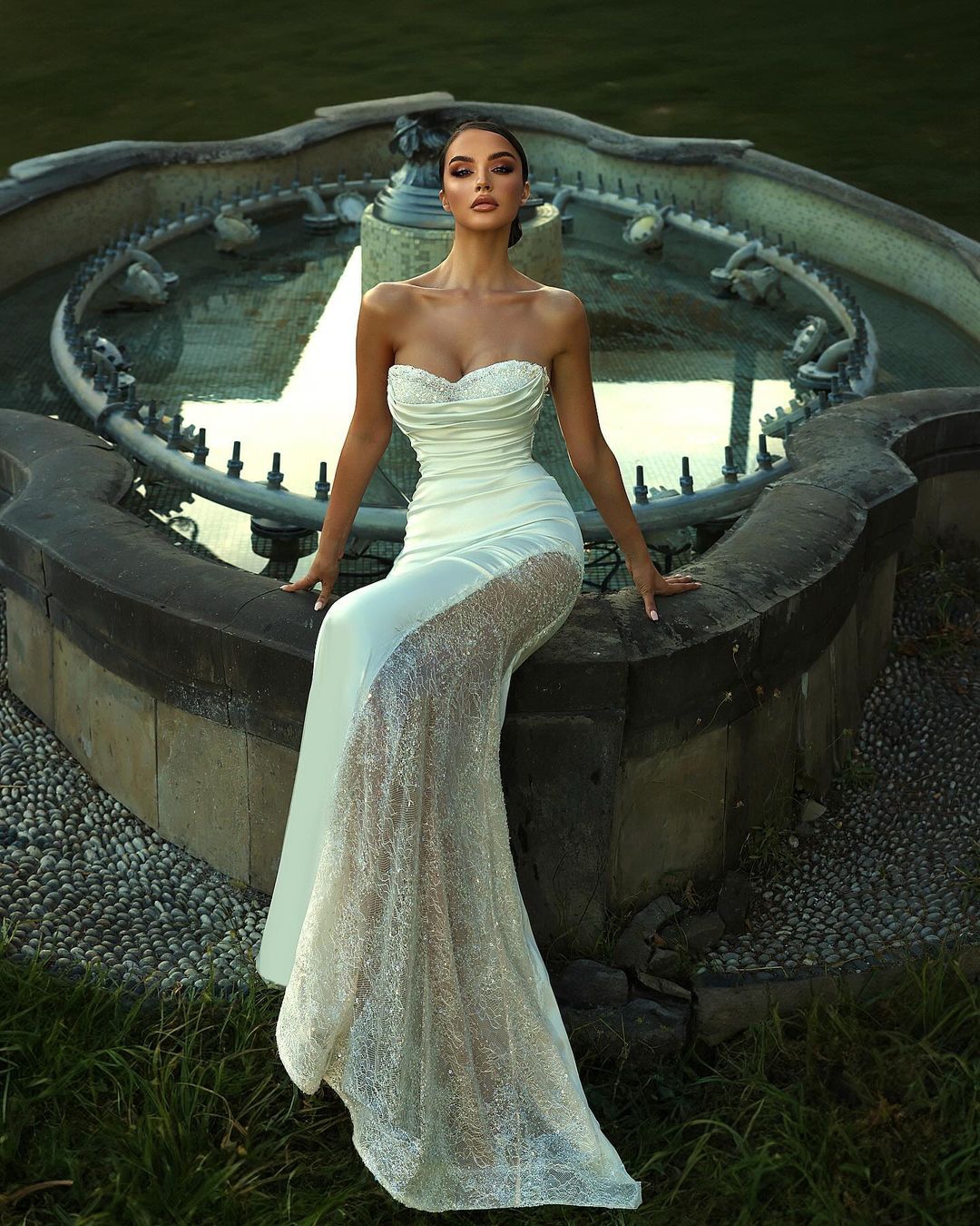 Sexy Mermaid Prom Dress Luxury Shine Sweetheart Evening Dress Deep Detachable Sweep Tail Bridal Gown Custom Made Sleeveless Plus Size vestido de novia