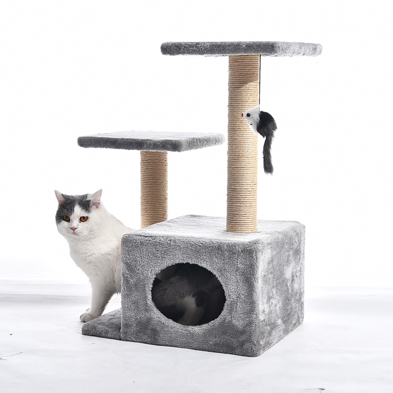 High Quality Modern Wood Sisal Cat Scratcher Tree With Toy Mouse Cat Tower Condo Furniture