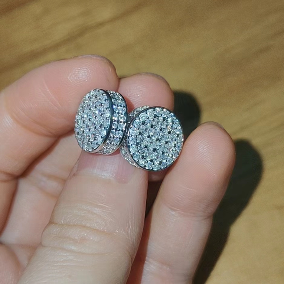 Bling Diamond Earrings Yellow White Gold Plated Shiny Round CZ Studs Earrings Nice Gift For Men W