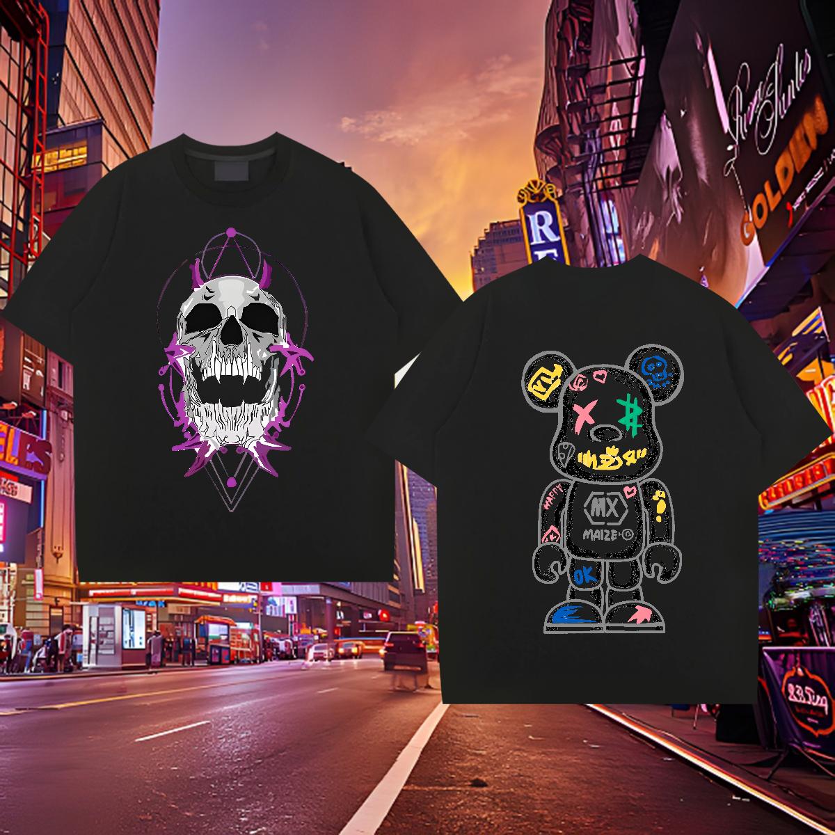 Customized T-Shirts for Men Black Oversized Men Clothes T-Shirt Hip Hop Street Breathable Short Sleeve Loose Tshirts