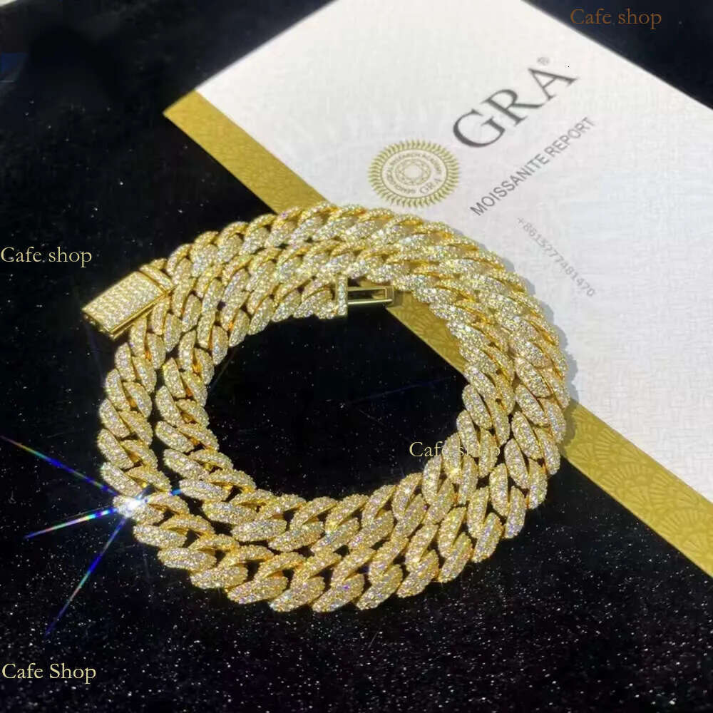 15mm Designer Fashion Zirconia Full Dias No Moissanite Cuban k Chain Hip Hop Fine Jewelry Necklace Sterg Sier Fully Men For Women