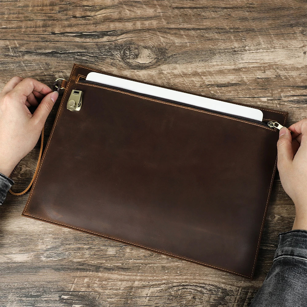 Genuine Leather Laptop Sleeve Case for MacBook Air 13 M2 M3 Macbook Pro 13 14 Notebook Carrying Cover Bag With Password Lock 240528