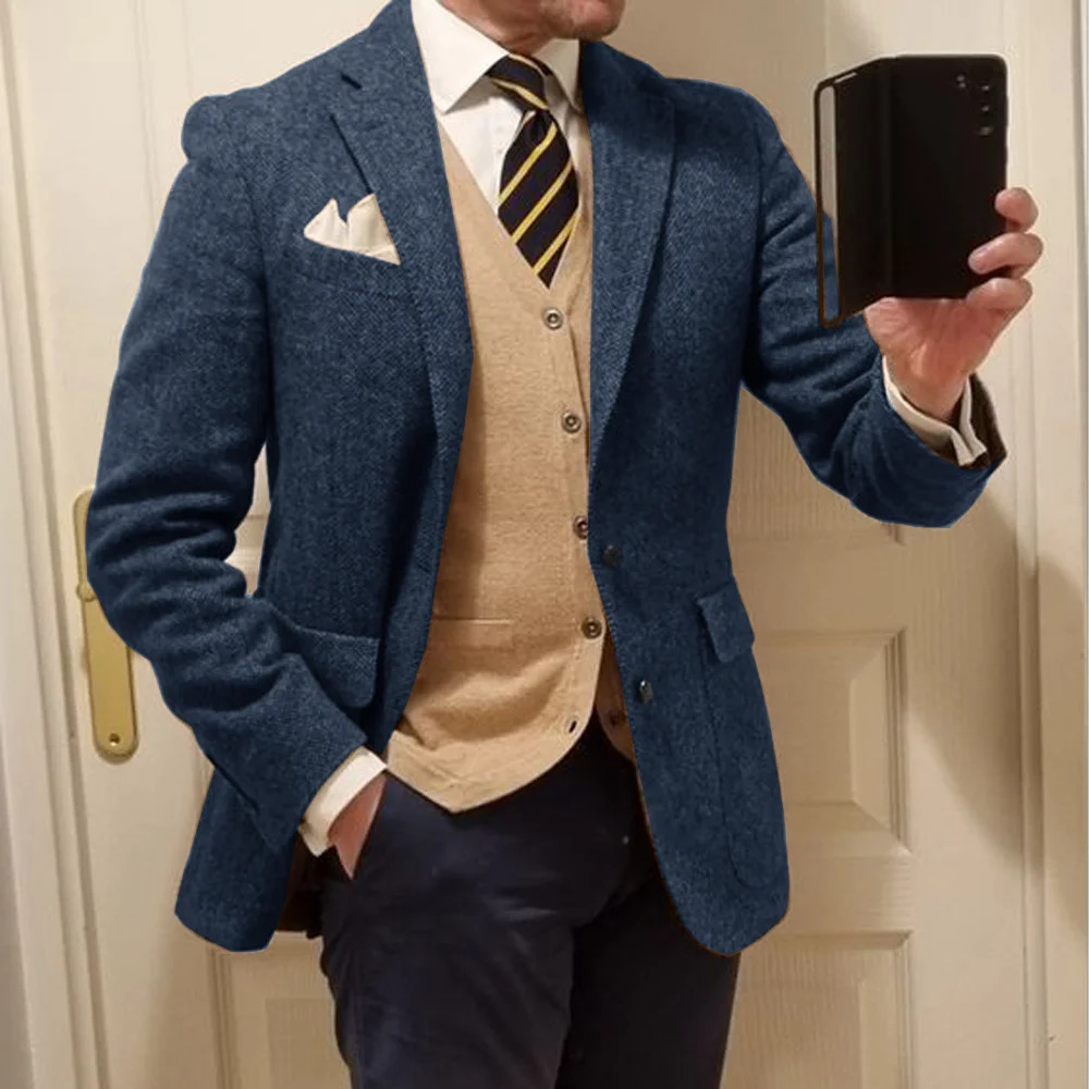 Mens Herringbone Single Breasted Jacket Casual Wedding Groom Suit Tuxedo Coat Elegant Mens Jackets Man Spring Suits Blazer 240518