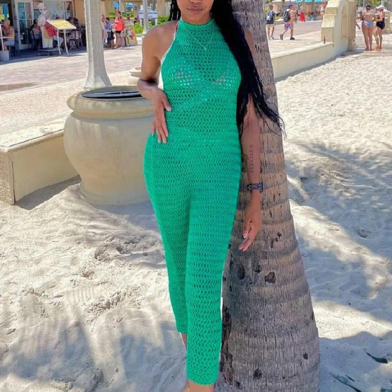Casual Dresses Hirigin Women Summer Knit Dress Solid Color Sleeveless Halter Neck Slim Fit Ankle-Length For Party Beachwear