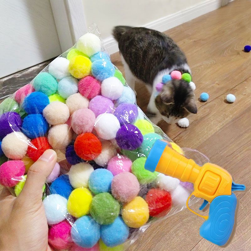 1 Set Cat Toy Interactive Pet Training Play Plush Toy Gun Funny Kitten Puppy Shooting Balls Games Pet Supplies Cat Accessories