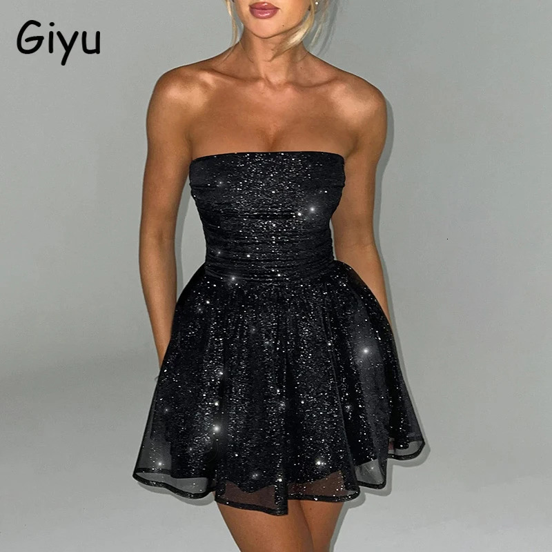 Giyu Sexy Club Prom Party Dresses Women Summer Autumn Glitter Sparkle Bodycon Mini Dress Elegant Backless Birthday Vestidos 240529