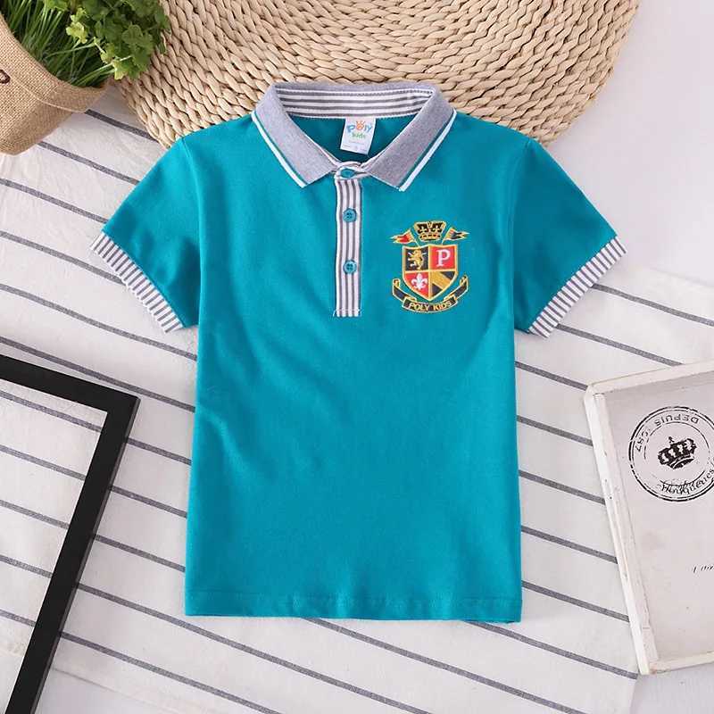 Polos Polos Boys Polo Shirt Summer Sports Jersey Cotton Girls Striped Neckline Clothing Childrens Embroidered Pattern T-shirt Short Seven Top T-shirt 