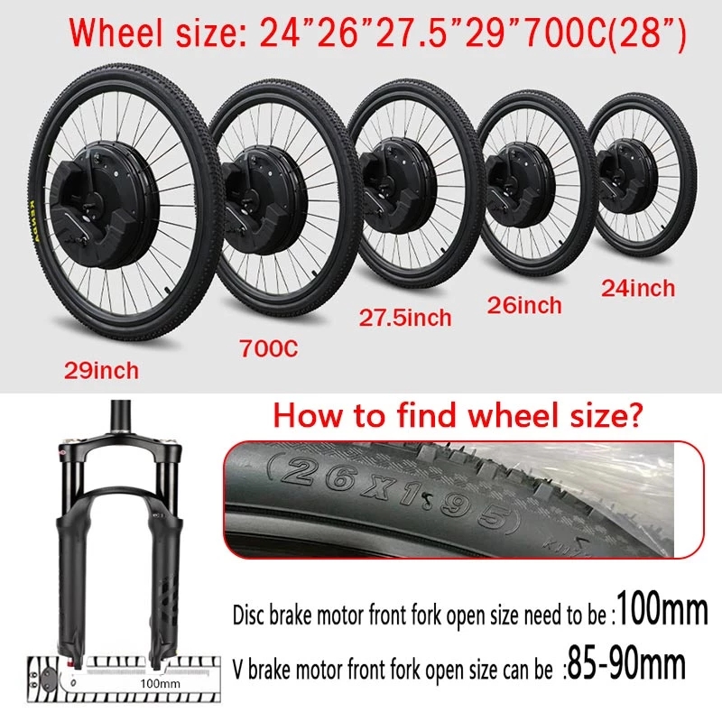 24"-29" E Bike Front Wheel Hub Assembly Motor Kit E-Bike Powerful 36V 350W Electric Bicycle Front Alloy Wheel Waterproof IP65