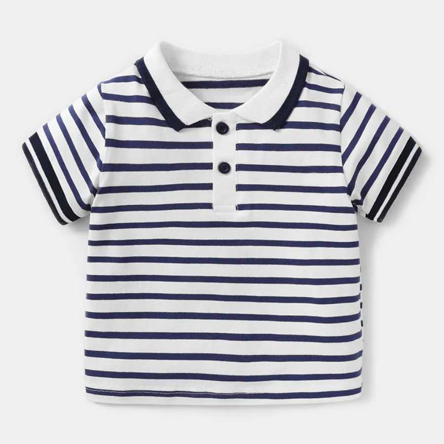 Polos Polos Boys polo shirt short seven piece childrens shirt boys collar top T-shirt fashionable stripes toddler and baby shirt childrens clothing WX