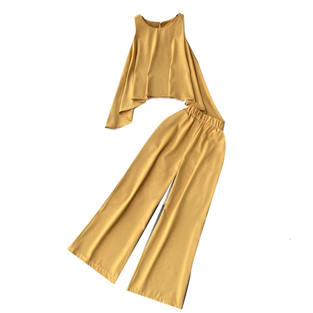 Fashionable And High-end Suit For Women French Style Unique Long Sleeved Round Neck Off The Shoulder Top Elastic Waist Wide Leg Pants Two-piece Set