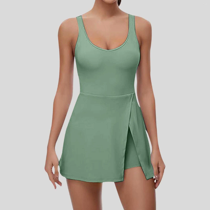 Casual Dresses Womens Tennis Dress Square Neck Sleeveless Athletic Side Slit Flare Workout Yoga Slim Fitting Female Clothing