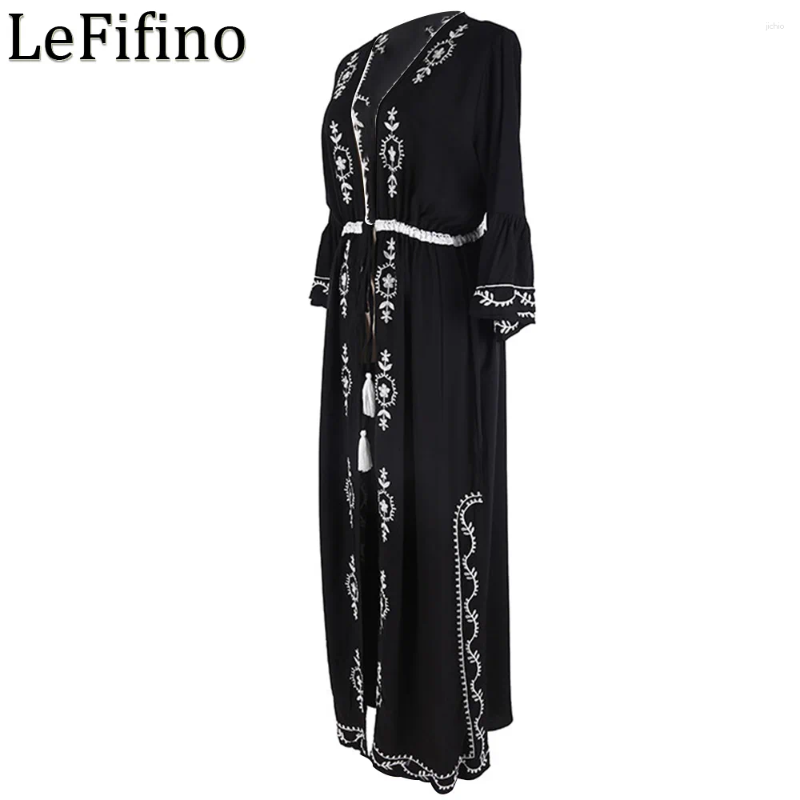 Summer Artificial Cotton Solid Color Embroidered Cardigan Drawstring Robe Vacation Sunscreen Coats Bikini Cover Up Outwear Women