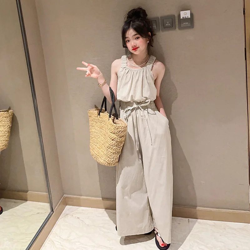 Summer Teen Girls Clothing Sets Children Fashion Princess Tops Wide Leg Pants 2Pcs Outfits Kids Tracksuit 5 6 8 10 12 14 Years 240530