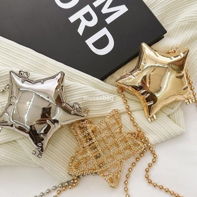 New zinc alloy shiny metal pentagram box mini change key lipstick banquet crossbody bag mini small bag portable exquisite bag