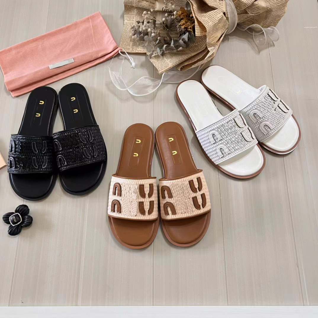 Designer Riviere Womens Sandals Mens Slippers Luxury Flat Platform Embroidered Print Rubber Leather Slides