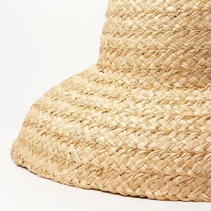 Fashion Women Wide Brim Raffia Hat Women Vacation Beach Hats Flat Top Straw Hat Summer Sun Hat Ladies UV Bucket Hat Wholesale 240530