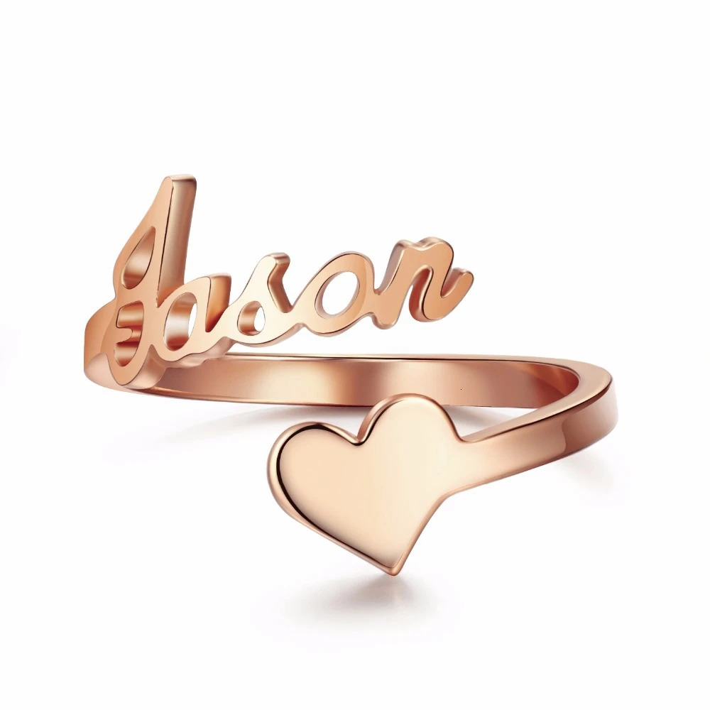 UONNEY Drop Personalized Heart Open Ring Adjustable Name Rings for Women Unique Gift Stainless Steel Anniversary Jewelry 240530