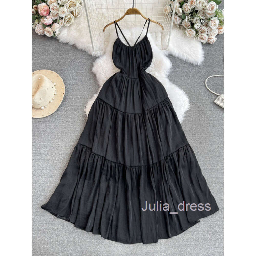 Beach vacation big swing long dress summer fashion socialite temperament slim waist backless cross A-line dress for women