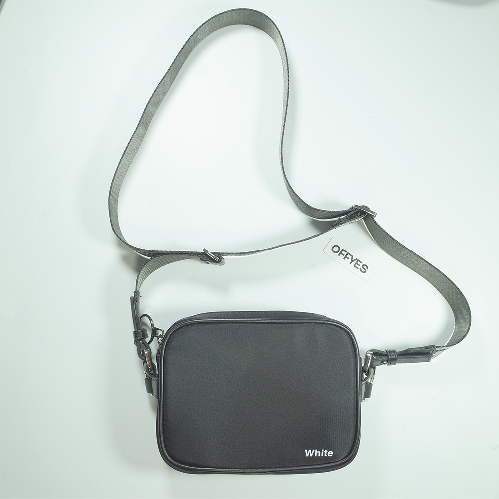 Logo Print Crossbody Bag Black Industrial Strap Shoulder Bag Women Men Side Sling Bag Hype Street Fashion Cross Body Messenger Bag