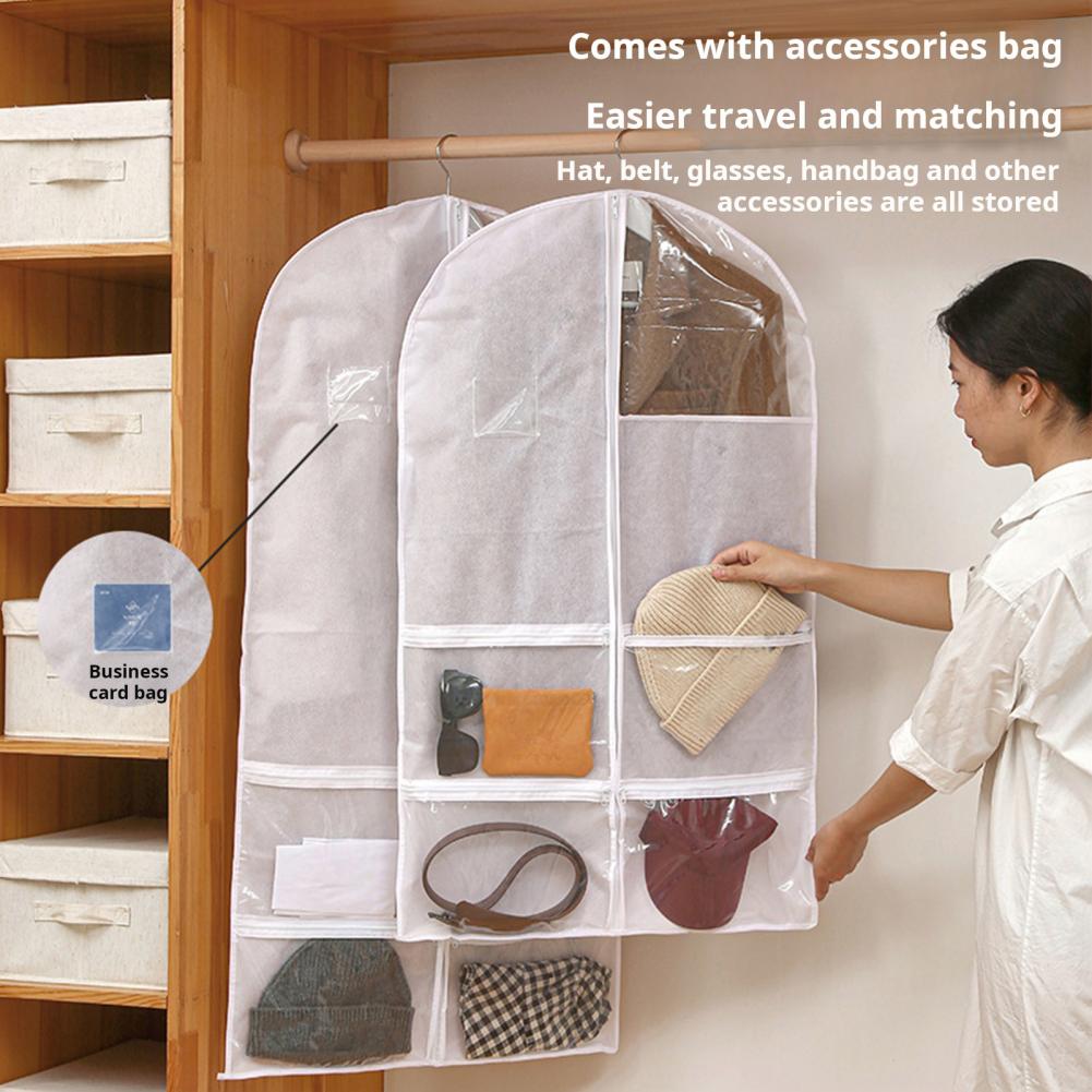 Garment ddmysmile Wardrobe Transparent Bag Dust Cover Transparent Hanging Storage Bag With Multi Pockets Zipper Closure For Clothing Hats Smile