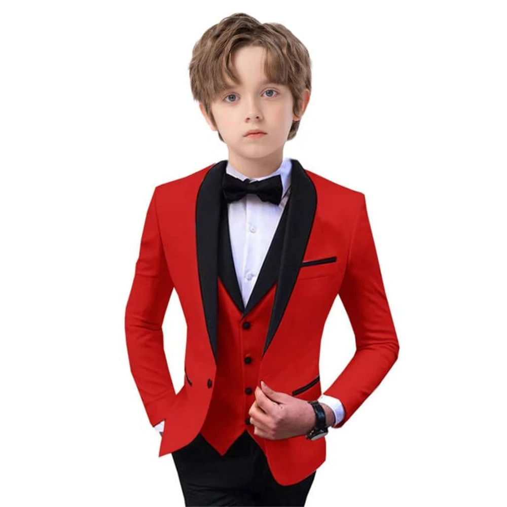 Stylish Slim Fit Boys Suit Set 3 Pieces Tuxedo For Formal Occasion Blazer Vest And Pants Kids Outfit For Wedding Prom Fast Ship 240531