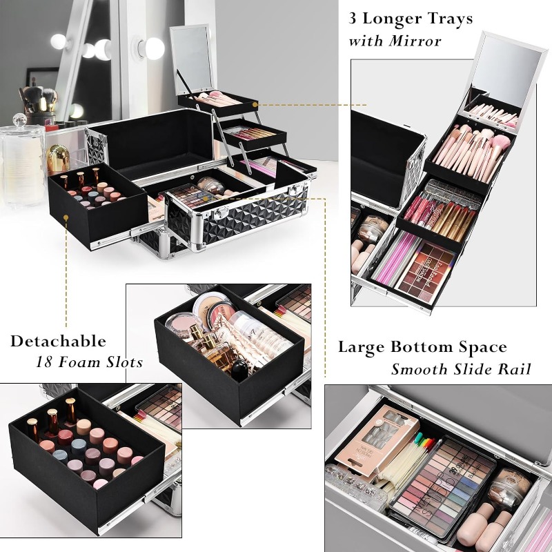 Joli Rolg Makeup Case 4 in 1 with Wheels & Drawers Large Professional Cosmetology LockableTravel Cosmetic Storage d9b6 4