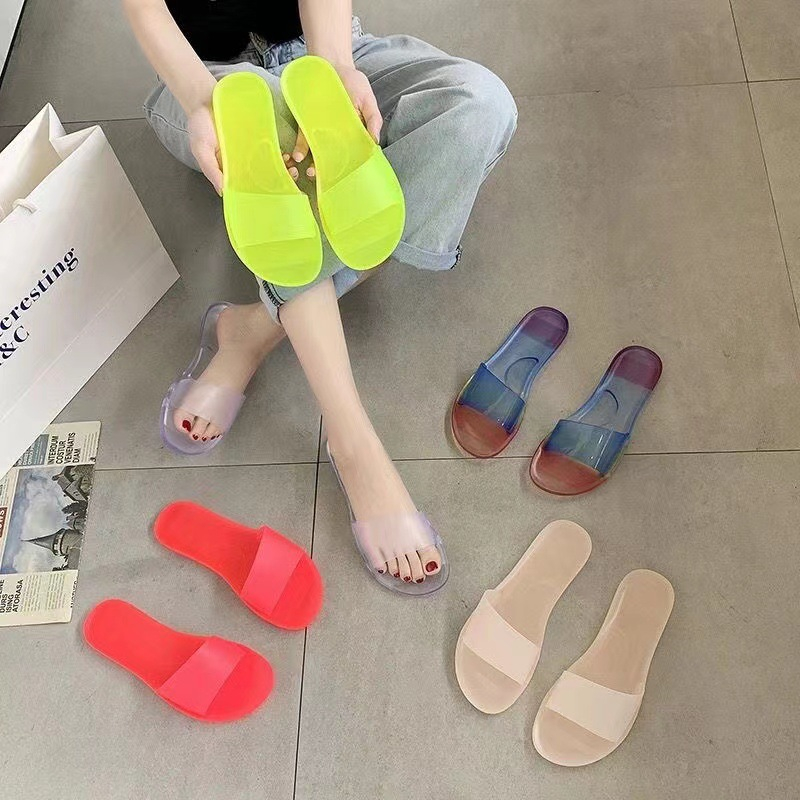Women's Crystal Summer Large New Size Fashion Jelly Outwear Casual Home Couple slip and Anti Odor Slippers Lhshoe