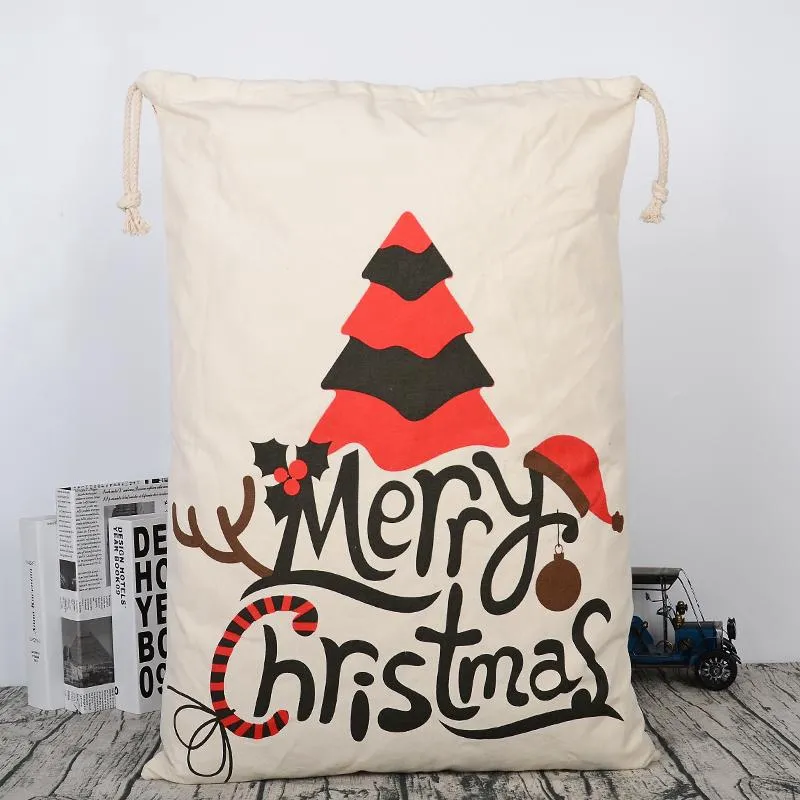 Canvas Christmas Santas Bag Large Drawstring Candy Claus Bags Xmas Gift Santa Sacks For Festival Decoration LL