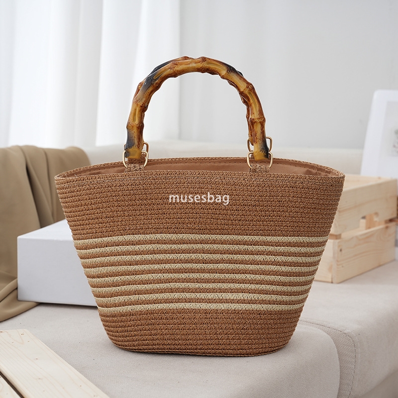 Fashion straw woven bag for women's beach bag designer luxury mini shoulder bag retro women's high-quality handbag versatile large capacity 