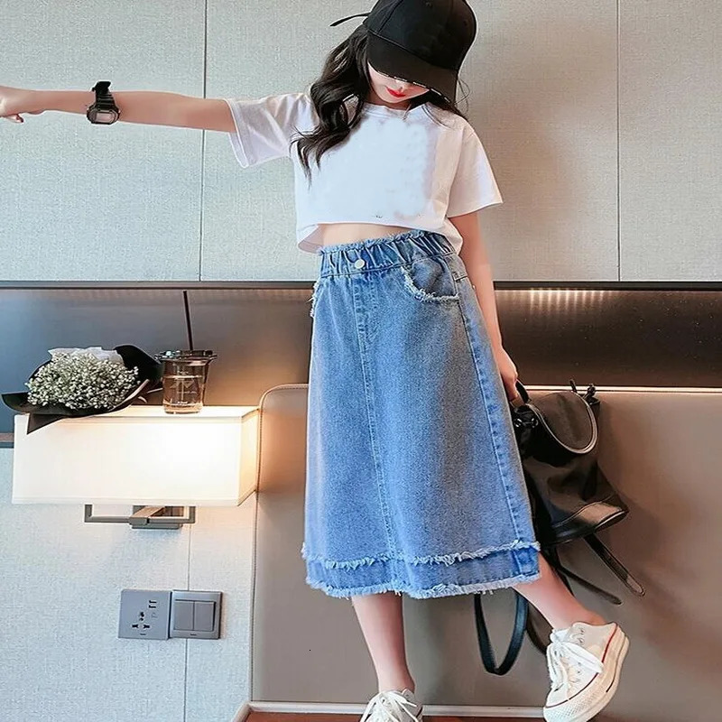 School Girls Denim Skirt Spring Summer Casual Skirt for Children Fashion Teenage Kids Skirt 9 13 14 Years 240531