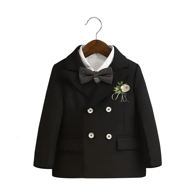 Suit for Boys Fashion Double Breasted Black Flower Child Wedding Performance Outfits 4 6 8 10 Y Kids School Uniform Blazers Set 240531