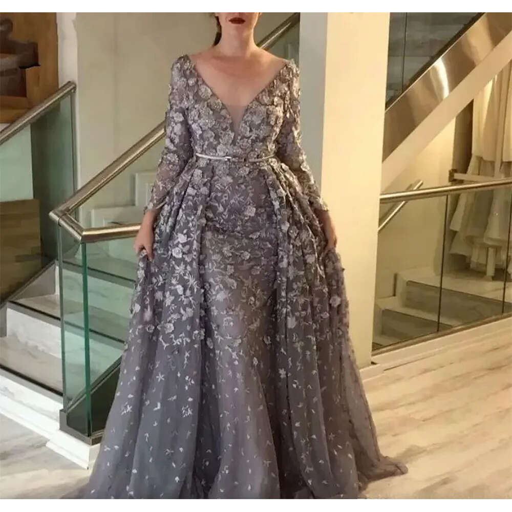 Gray Vintage Mother Of The Bride Dresses A E Long Sleeves Formal Godmother Evening Wedding Party Guests Gowns Plus Size Custom Made Godmor BC