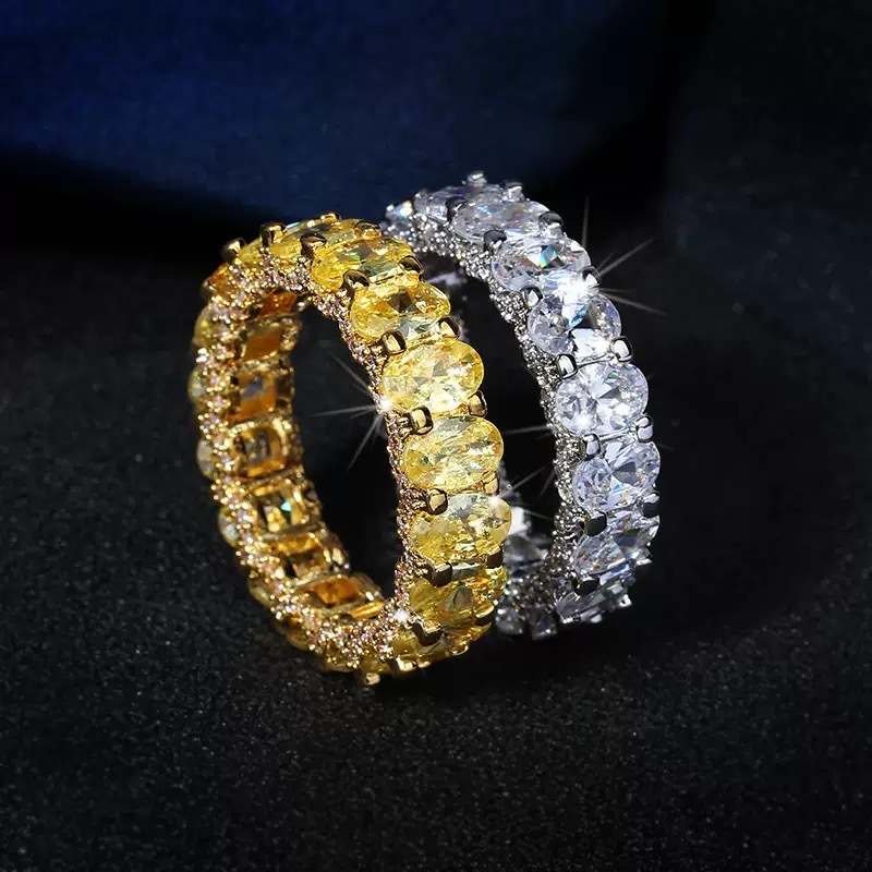 Elegant Sterg Sier Yellow Topaz Eternity Wedding Ring for Women