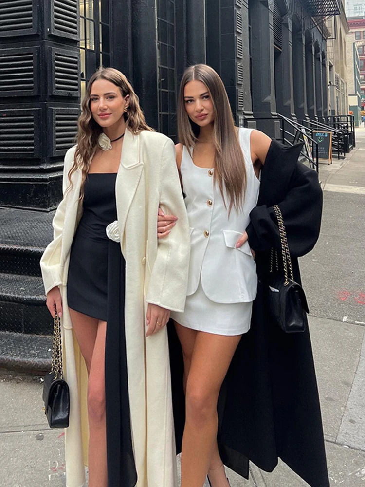 Elegant Vest Skirt Sets Women White Single Breasted Square Collar Sleeveless Pockets 2 Piece Set Summer Office Lady Outfit 240524