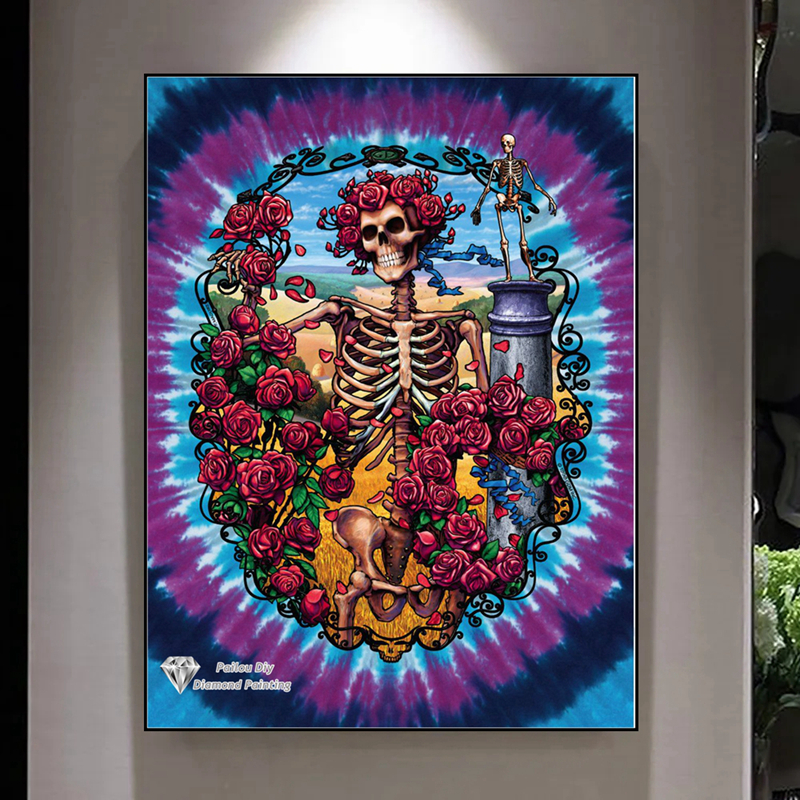 Grateful Dead Skull 5D DIY Full Diamond Painting Embroidery Rose Rock Band Art Cross Stitch Mosaic Rhinestones Hobby Home Decor