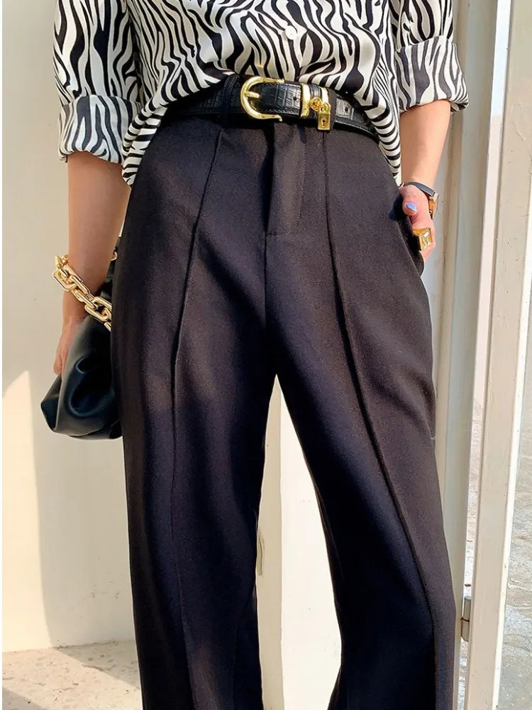 Solid Women Pants High Waist Loose Wide Leg Casual Straight Trousers Fashion Street Suit Womens 240513