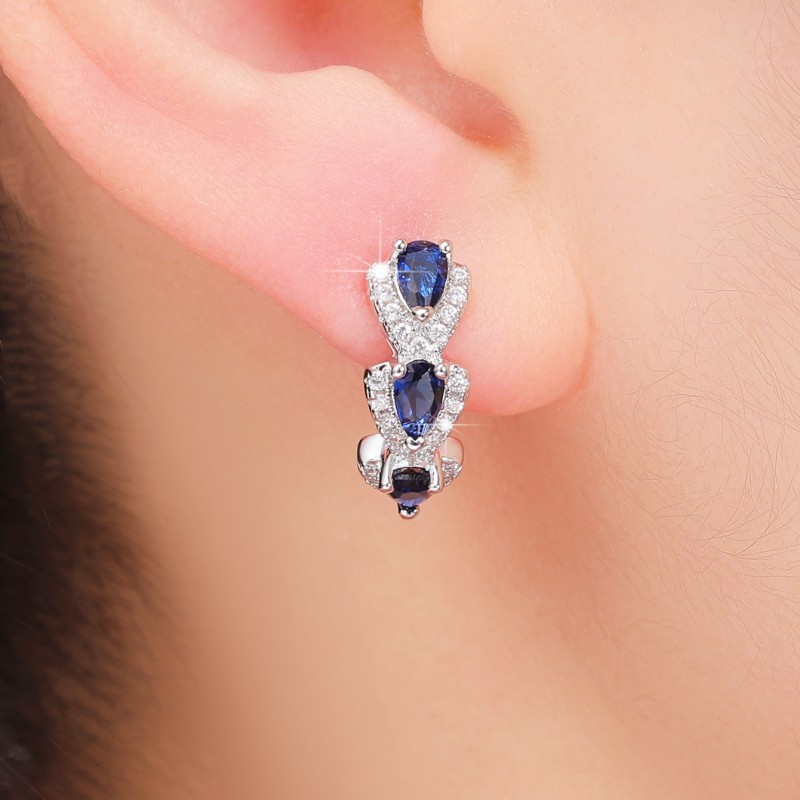 Elegant Clip-On Earrings: Vintage Sterg Sier Water Drop Sapphire CZ Party Jewelry