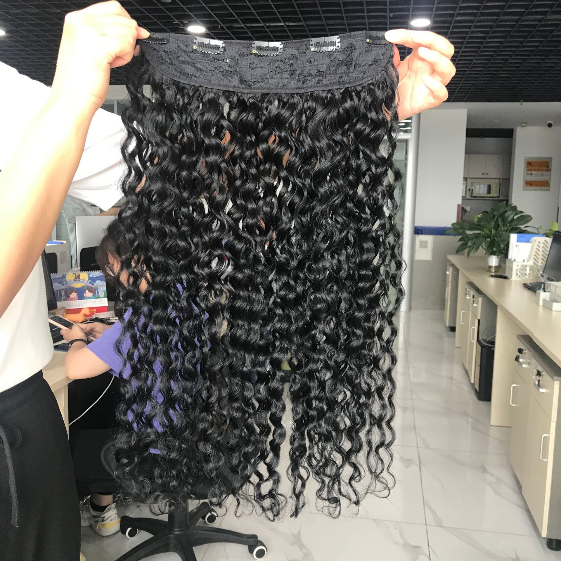 Straight One Piece Clip in Hair Extensions Brazilian Human Hair One Piece 5 Clips Double Weft Natural Black Color 100 grams