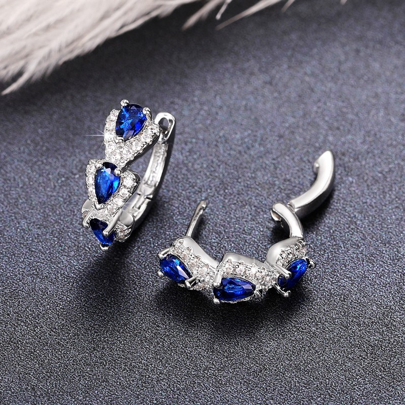 Elegant Clip-On Earrings: Vintage Sterg Sier Water Drop Sapphire CZ Party Jewelry