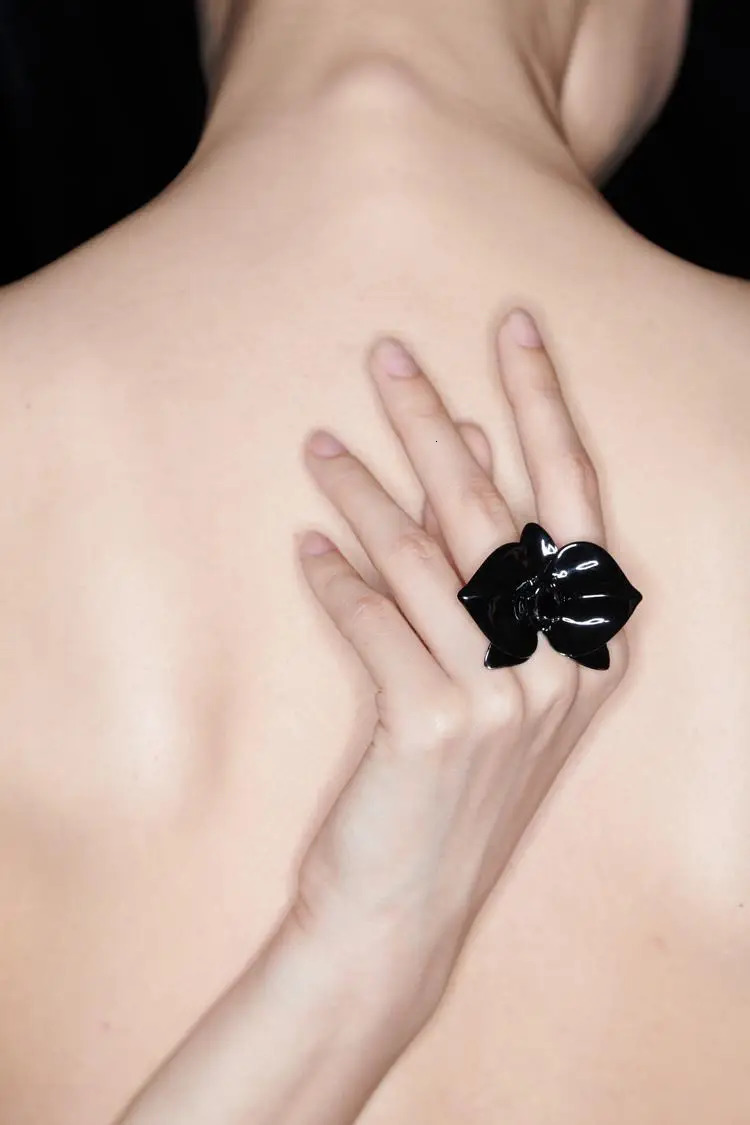 Orchid ring opening adjustable combination enamel crystal 240521