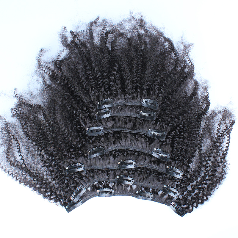 Afro Kinky Curly Clip In Human Hair Extensions Natural Black 7pieces/set 8pcs/set 120Grams