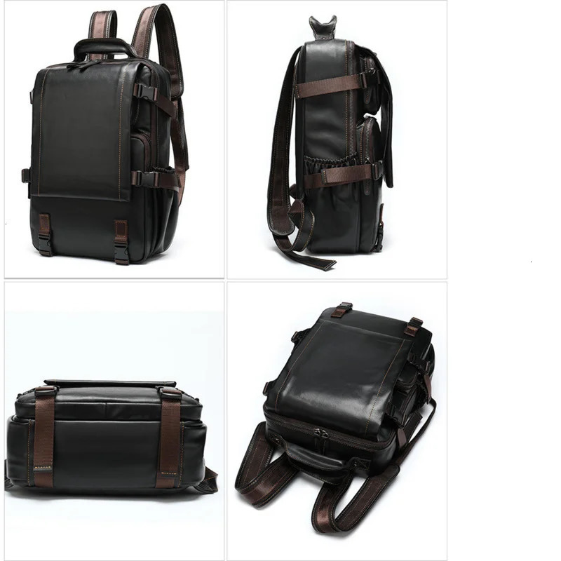 Genuine Leather Men Laptop Backpack For Macbook HP DELL 14 15 inch Man Notebook Computer Bag Male Cow Leather Travel Backpacks 240528