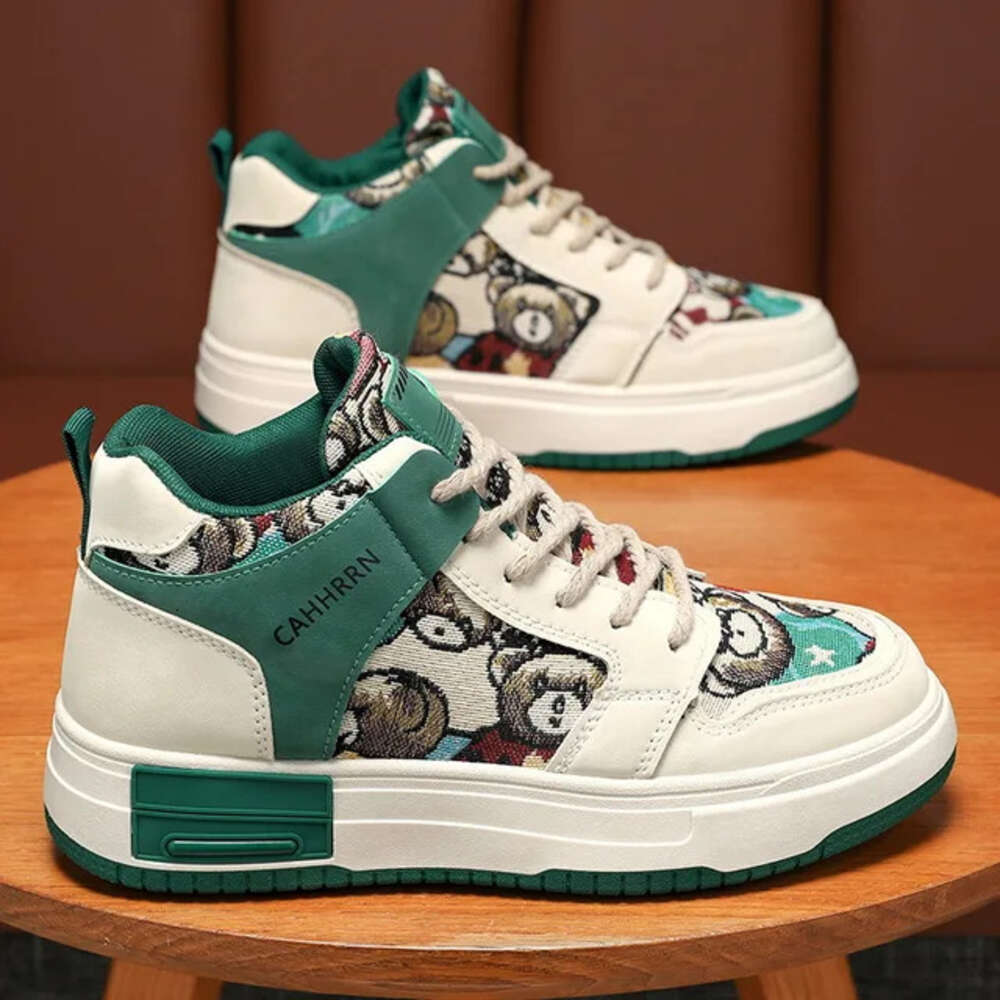Ddmysports Men S Casual Thick Soled Igh Top Sneakers For New Male Lovely Bear Canvas Tennis Shoes Tenis Mascuos OUTDOOR